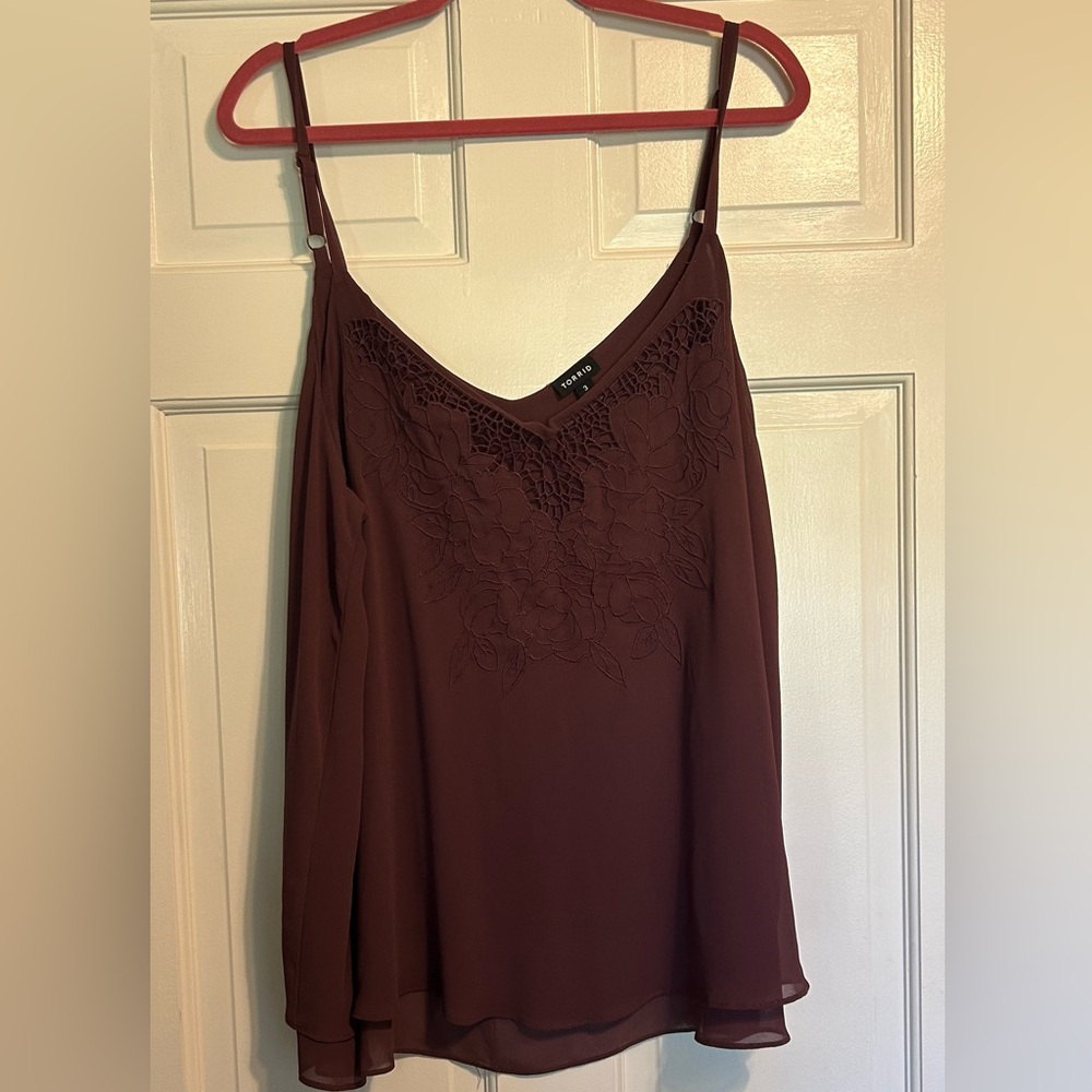 Torrid Deep Red Maroon Floral Lace Camisole